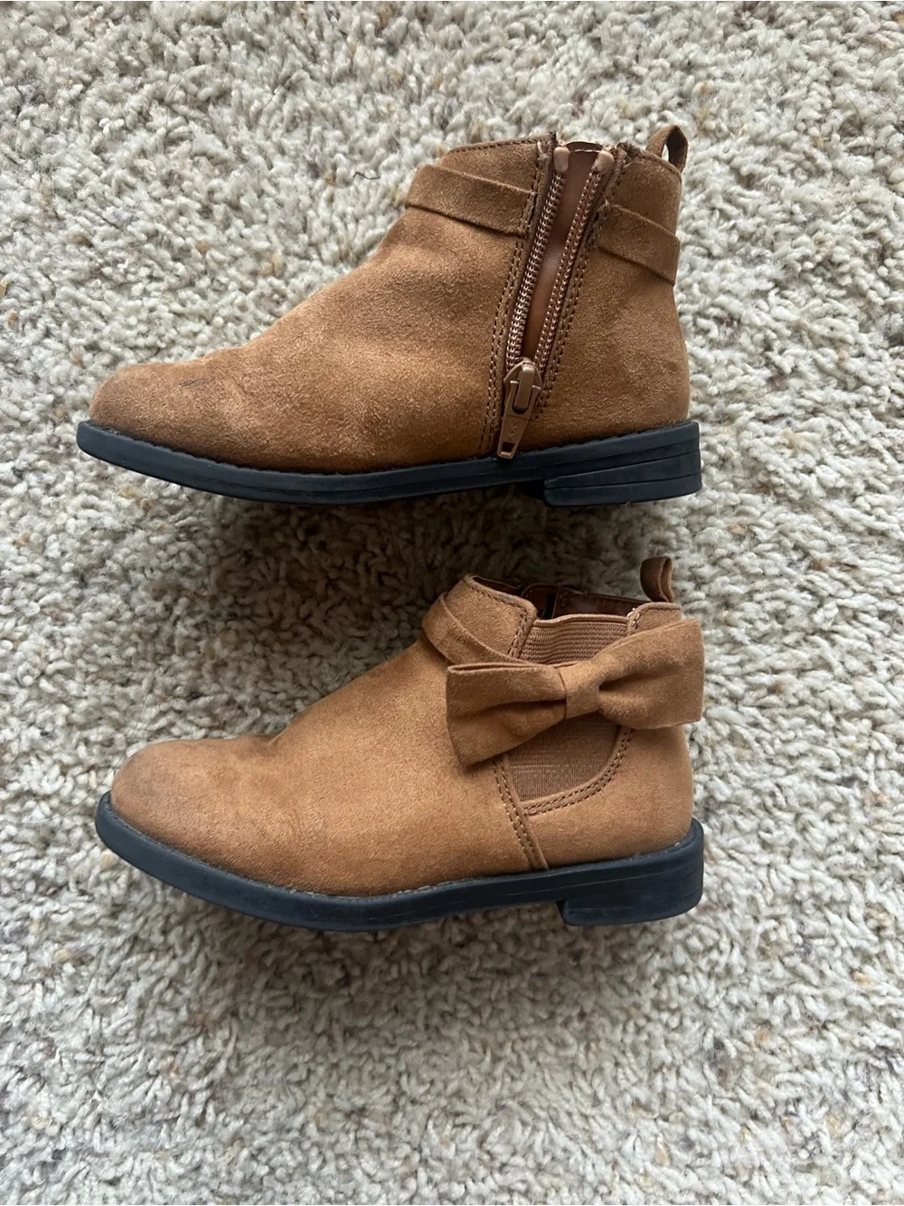 Girls Brown Suede Bow Ankle Boots